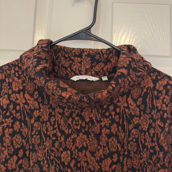 Soft Surroundings Collared Long Sleeve Metallic Floral Midi Dress Size XL Fall - Picture 3 of 9